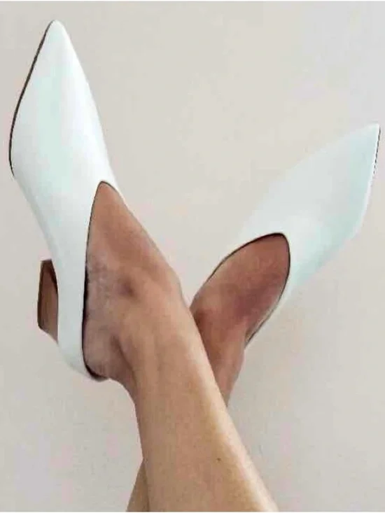 ZARA Pointy V-Neck Leather Block Heel Mules Minimalist - Picture 1 of 12